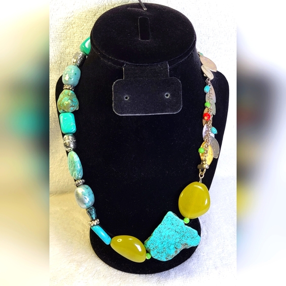 CHICO'S Turquoise and Metallic Long Beaded Necklace - Picture 1 of 4